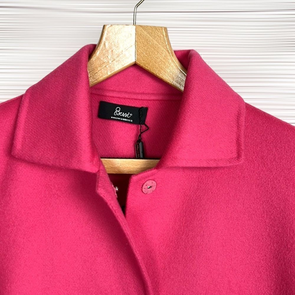 NWT AVERARDO BESSI Italy Boiled Wool Short Jacket 3/4 Sleeves Raspberry Pink - Picture 2 of 14